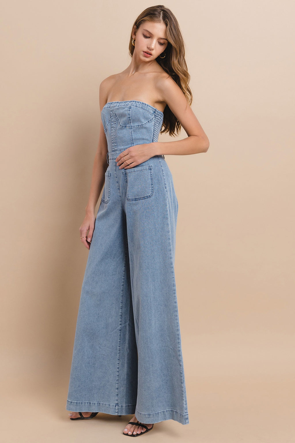 Wide-leg women's denim jumpsuit