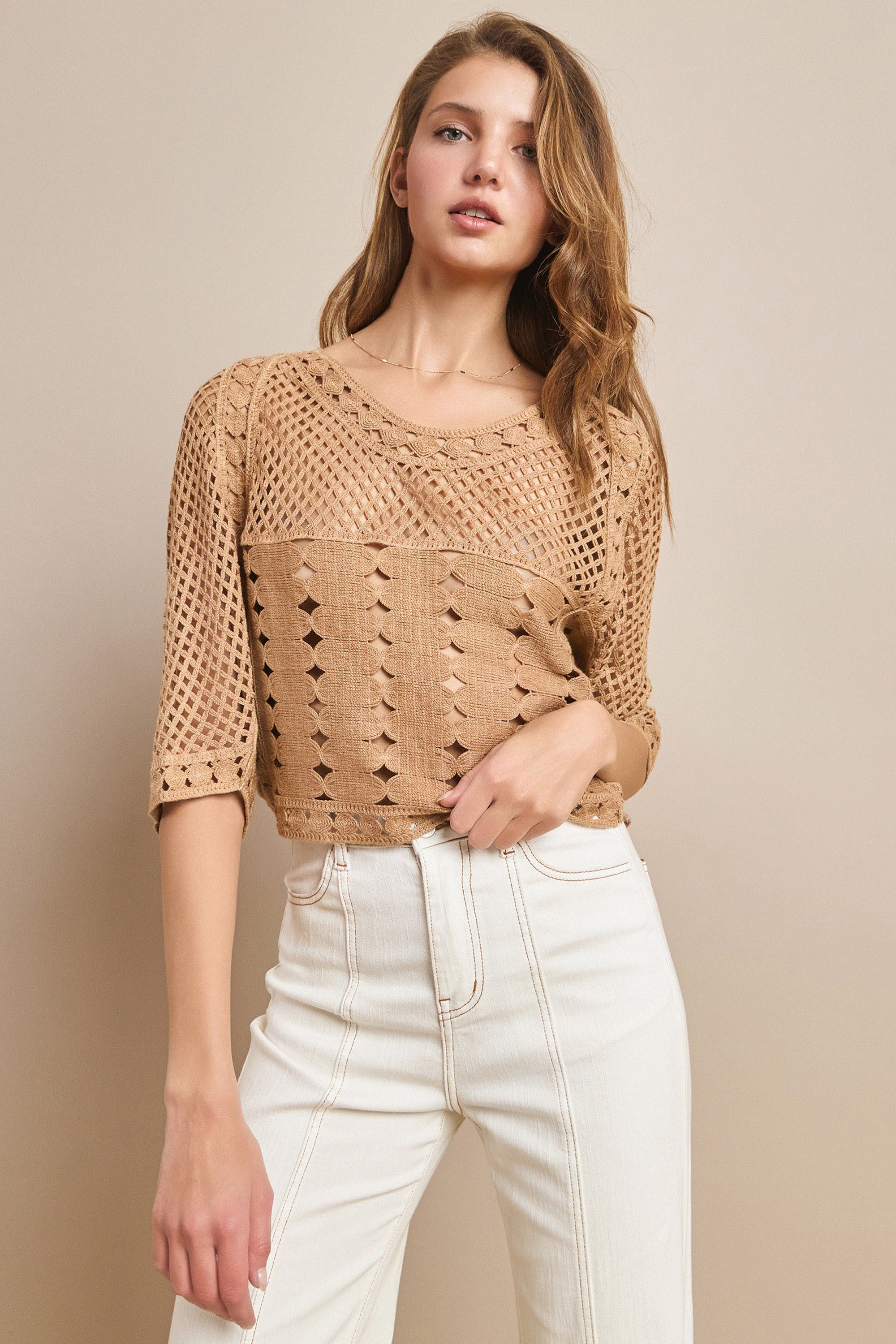 トップス Handmade Short Sleeve Crochet Knit Women Crochet Top Short Sleeve Knit Hollow Out Shirt Y2K