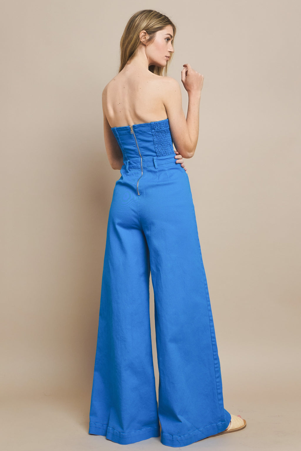 Wide-leg denim jumpsuit for ladies