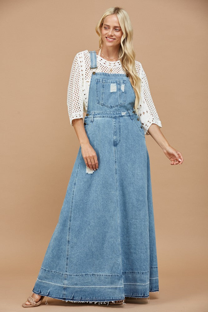 OVERALL DENIM MAXI DRESS W5324SIA – Wisteria Lane