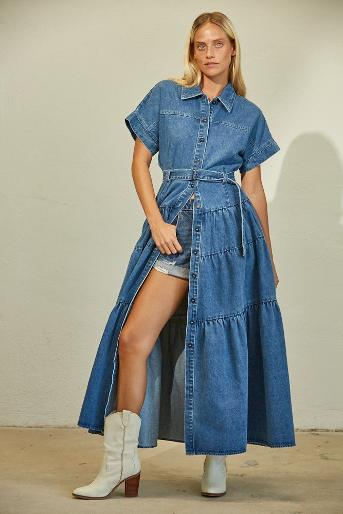 BOHO EXTRA WIDE SWEEP MAXI DENIM DRESS W3152DIA Wisteria Lane BOHO EXTRA WIDE SWEEP MAXI DENIM DRESS W3152DIA Wisteria Lane