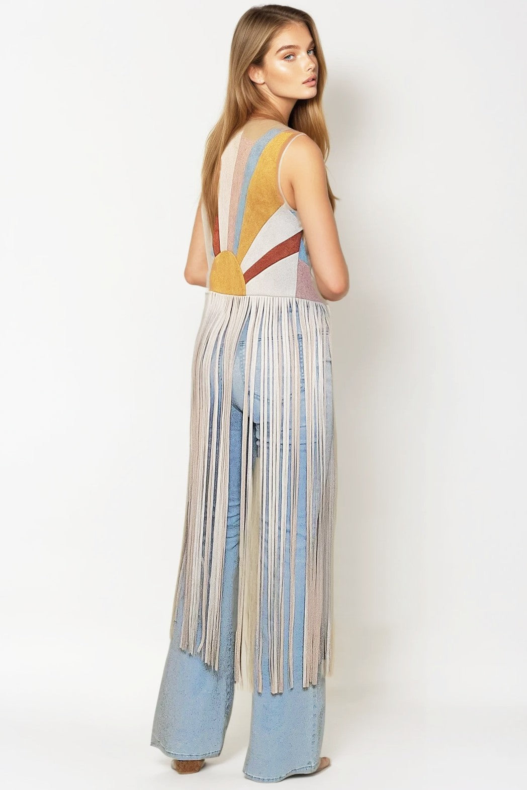 MAXI COLORBLOCK SUNRISE FAUX SUEDE VEST W6312JIB – Wisteria Lane