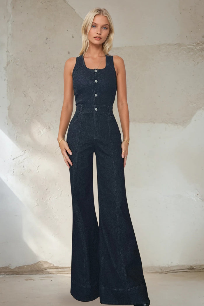 WIDE LEG DENIM JUMPSUIT W4484RIA