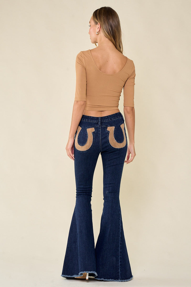 SUEDE HORSESHOE DETAIL FLARED PANTS W2450PIA