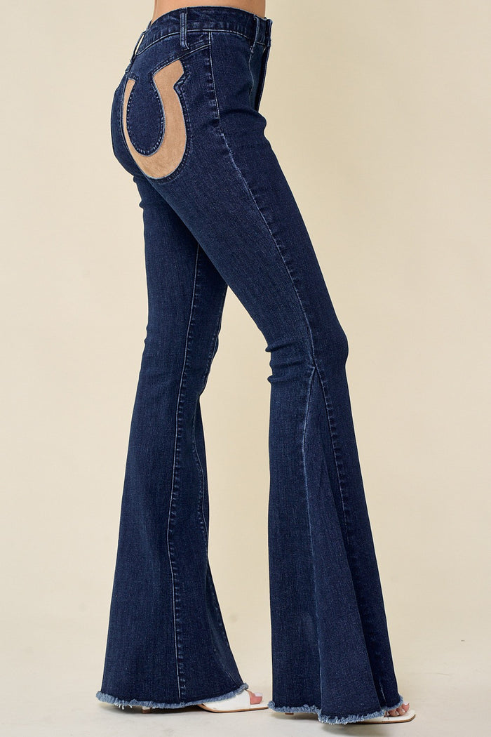 SUEDE HORSESHOE DETAIL FLARED PANTS W2450PIA