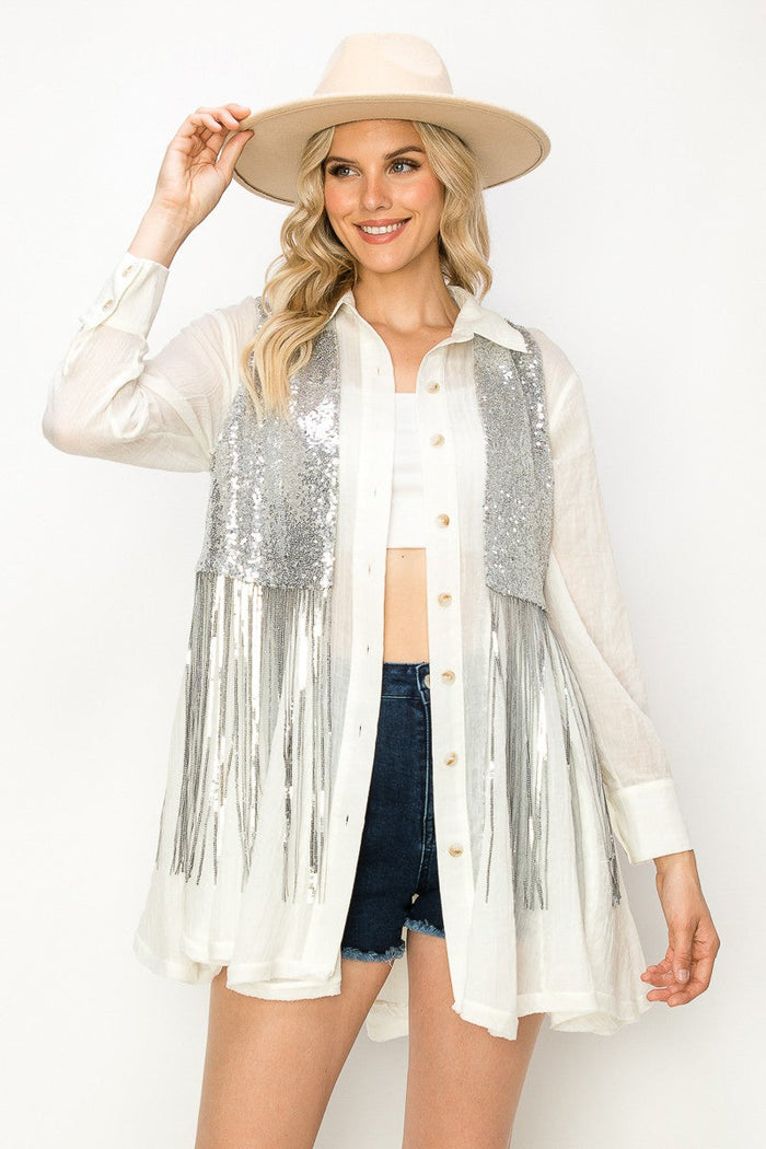 SEQUIN FRINGE VEST W6311JIB