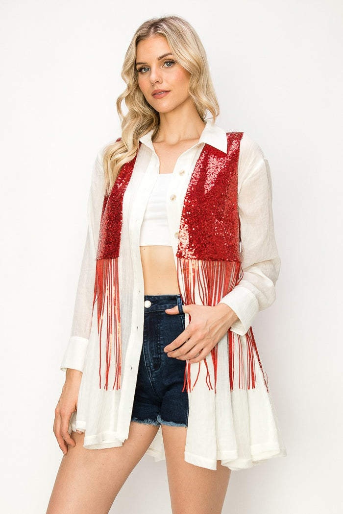 SEQUIN FRINGE VEST W6311JIB