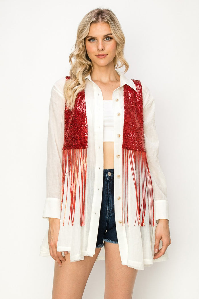 SEQUIN FRINGE VEST W6311JIB