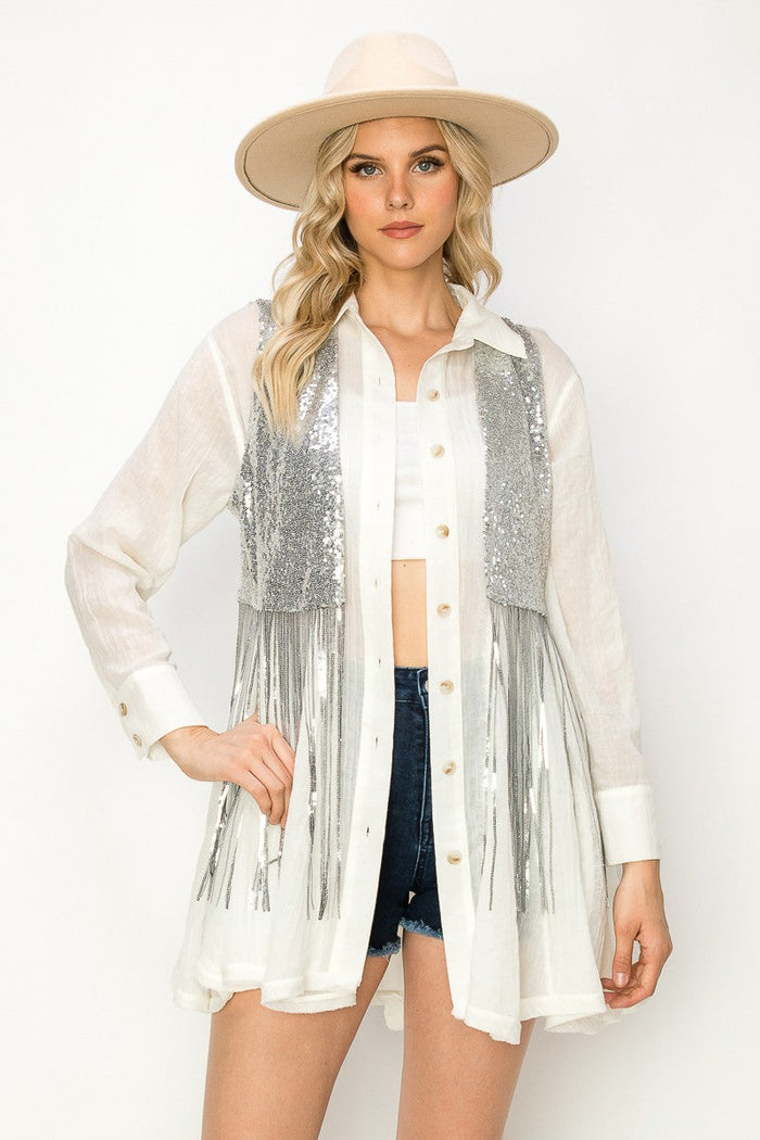 SEQUIN FRINGE VEST W6311JIB