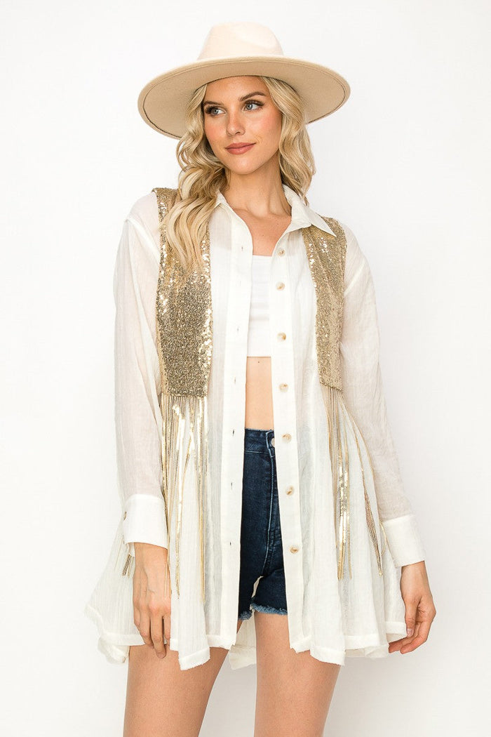 SEQUIN FRINGE VEST W6311JIB