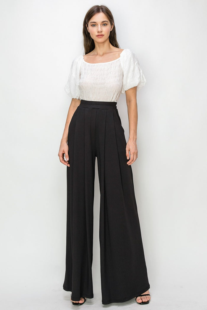 RIBBED PALAZZO WITH POCKETS W2308PIA