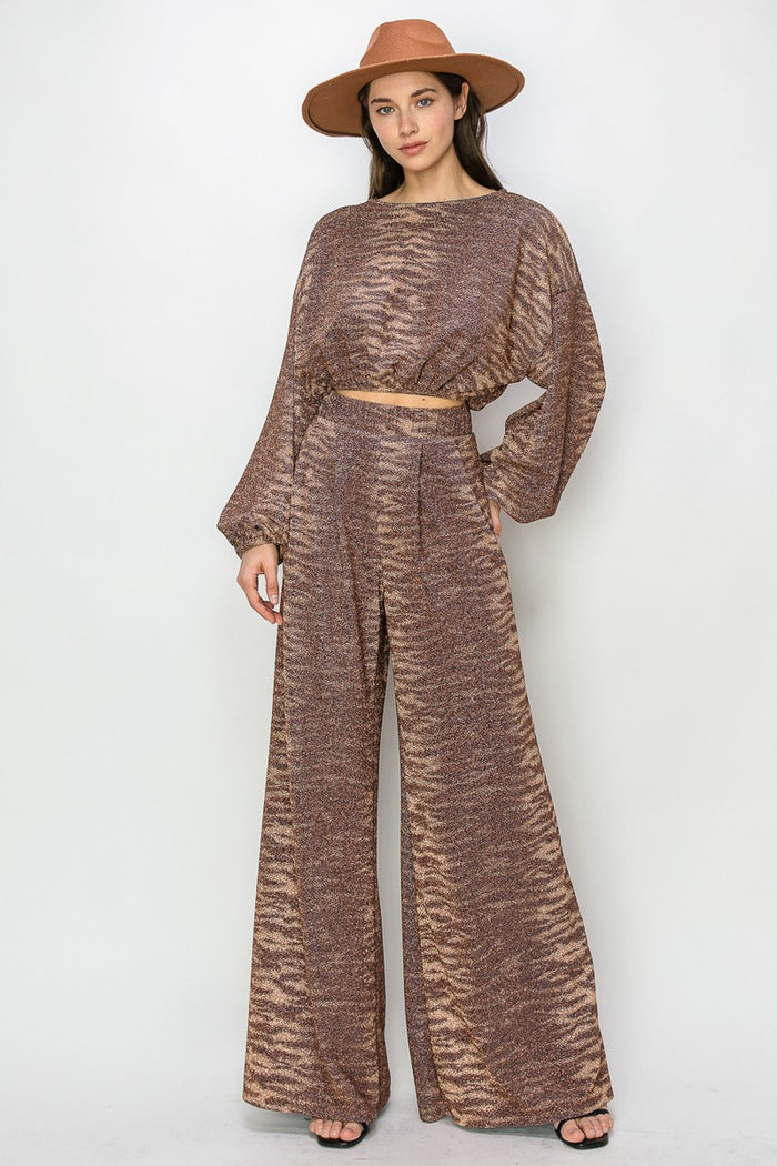 METALLIC PRINTED PALAZZO PANTS W2370PA
