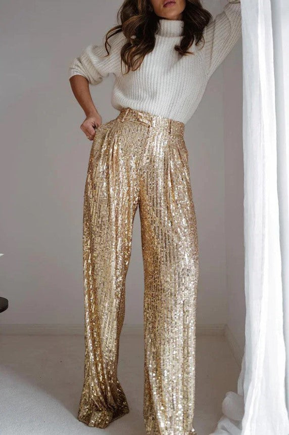 SEQUINS WIDE LEG PANTS - W2406PIA