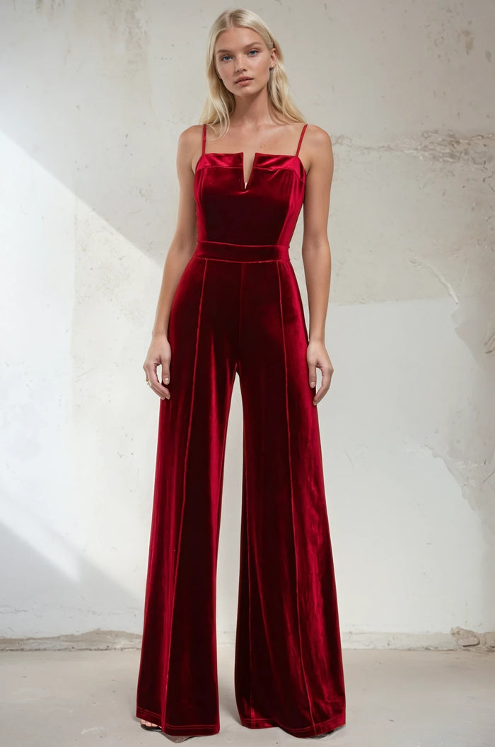 STRUCTURED V-TRIM VELVET JUMPSUIT W4360RIA