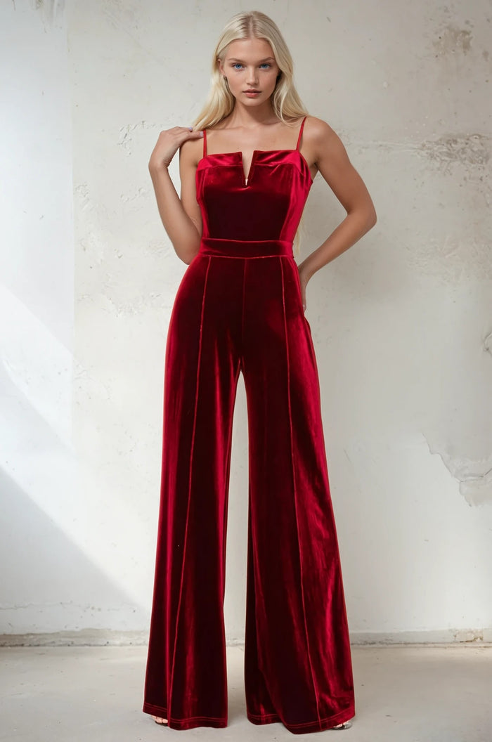 STRUCTURED V-TRIM VELVET JUMPSUIT W4360RIA