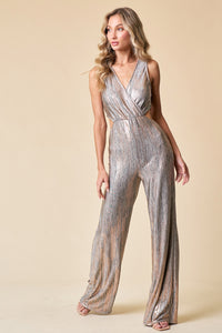 CUT OUT KNIT JUMPSUIT WITH METALLIC FOIL W4425RA