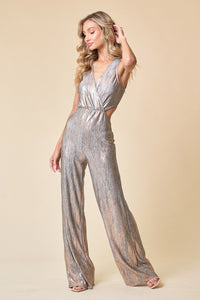 CUT OUT KNIT JUMPSUIT WITH METALLIC FOIL W4425RA