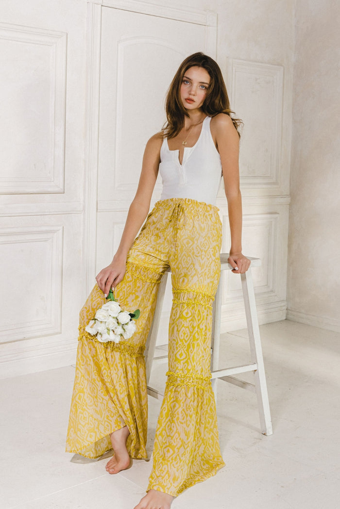 CHIFFON FLORAL PRINT TIERED PALAZZO PANTS W2373PD