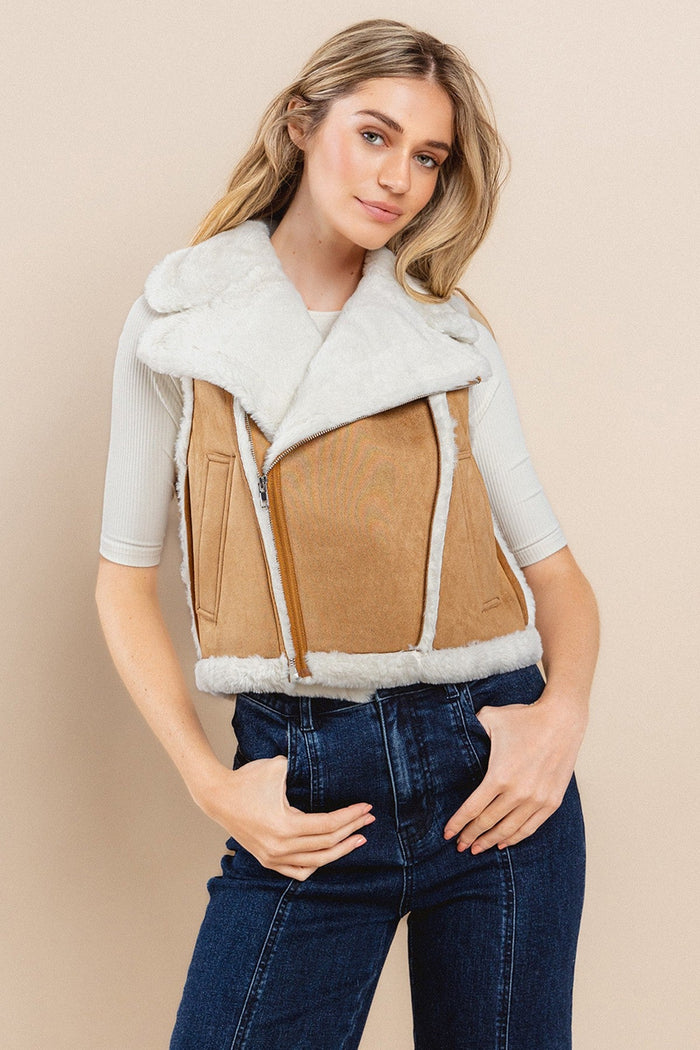 CONTRAST SHEARLING VEST W6433JIA