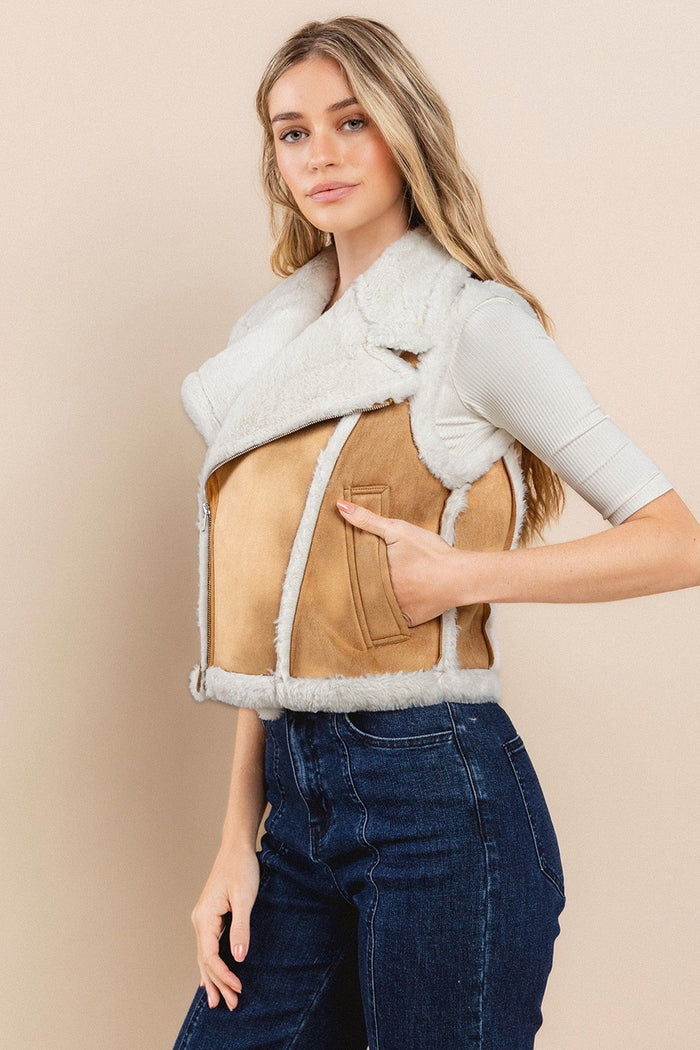 CONTRAST SHEARLING VEST W6433JIA