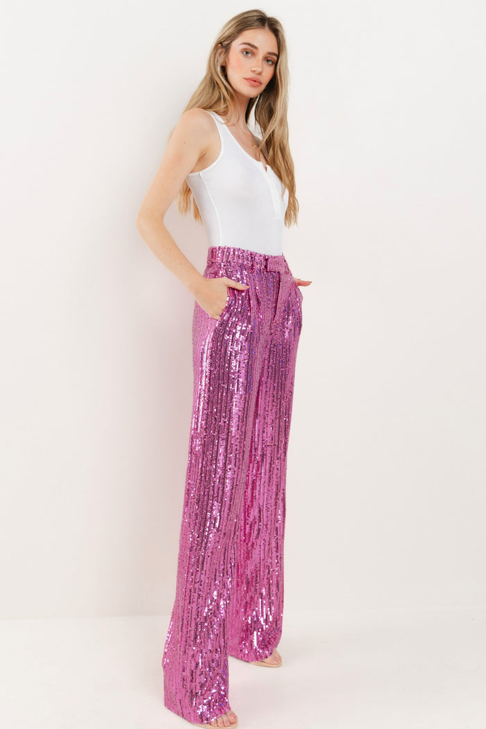 SEQUINS WIDE LEG PANTS - W2406PIA