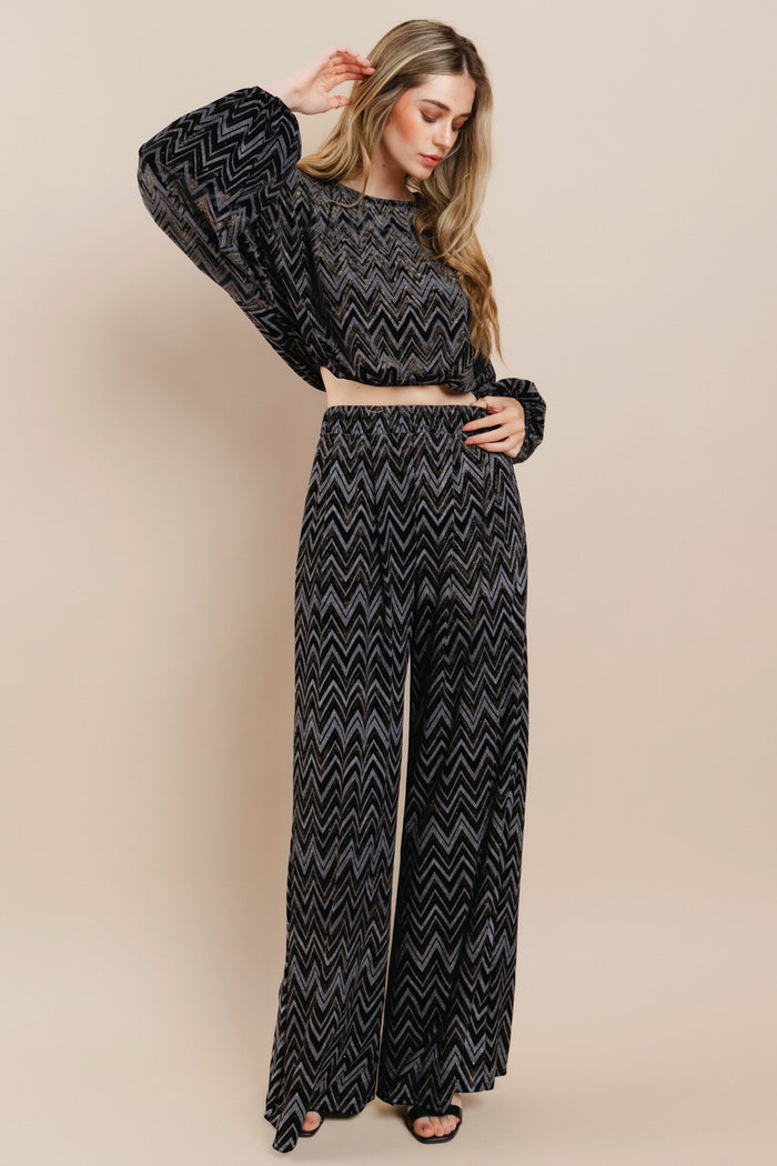 VELVET W/ FOIL WIDE LEG TROUSER PANTS W2370PA-1