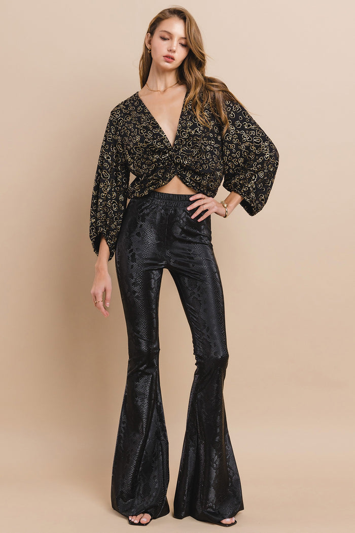 VELVET FOIL TWIST FRONT BLOUSE W1496TA