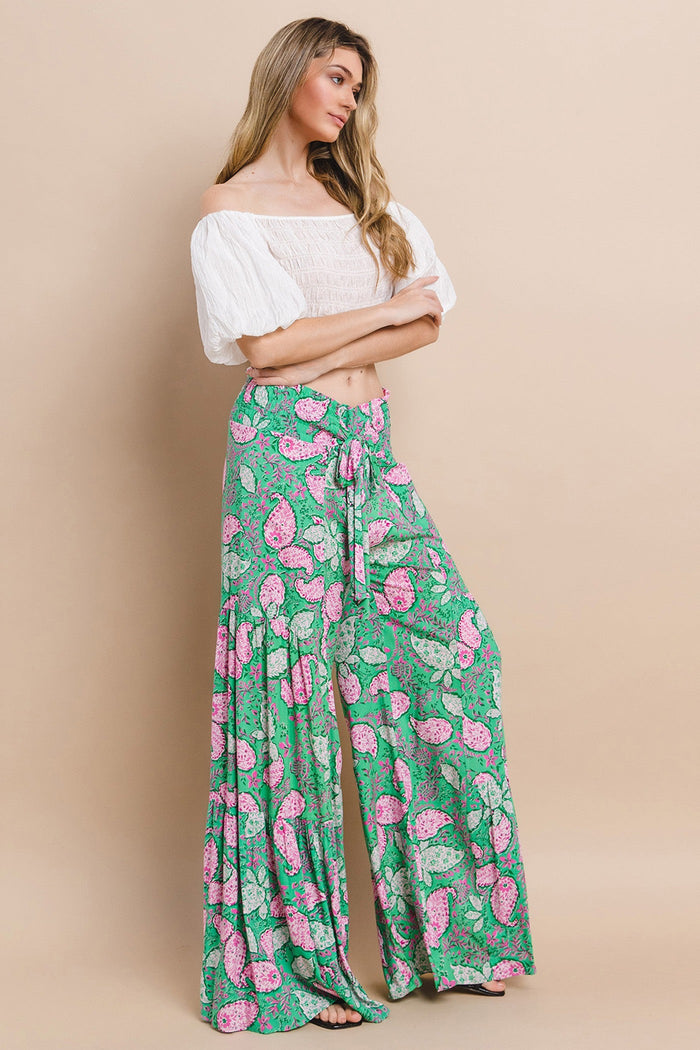 PRINTED PALAZZO PANTS WITH WAIST SASH W2314PIB