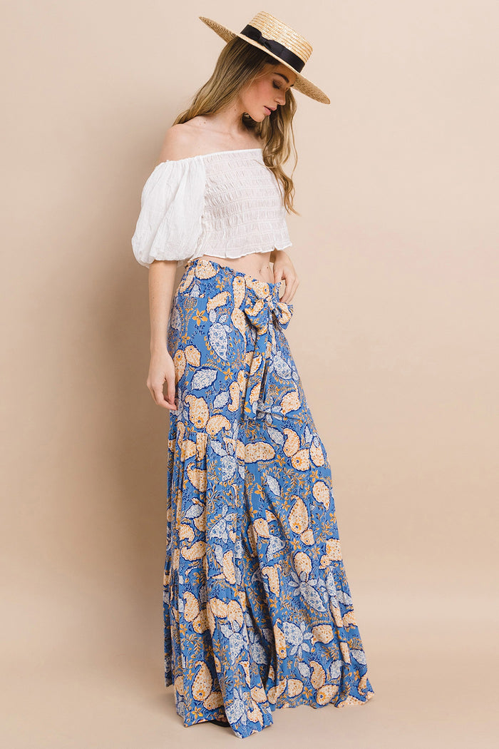 PRINTED PALAZZO PANTS WITH WAIST SASH W2314PIB