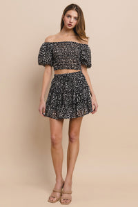 PRINTED CHIFFON TOP & SKIRT SET W7003CA