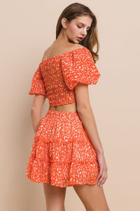 PRINTED CHIFFON TOP & SKIRT SET W7003CA