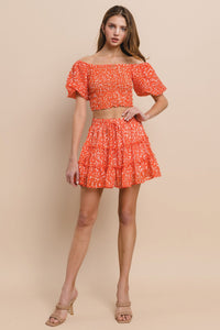 PRINTED CHIFFON TOP & SKIRT SET W7003CA