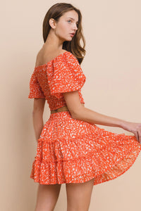 PRINTED CHIFFON TOP & SKIRT SET W7003CA