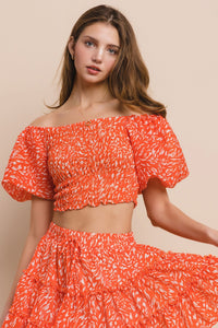 PRINTED CHIFFON TOP & SKIRT SET W7003CA