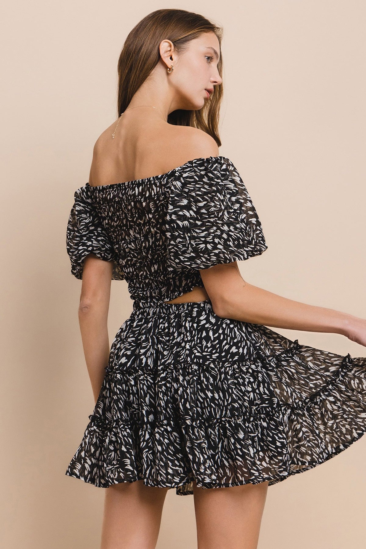 PRINTED CHIFFON TOP & SKIRT SET W7003CA