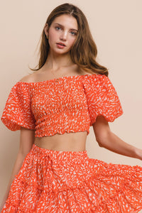 PRINTED CHIFFON TOP & SKIRT SET W7003CA