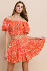 PRINTED CHIFFON TOP & SKIRT SET W7003CA