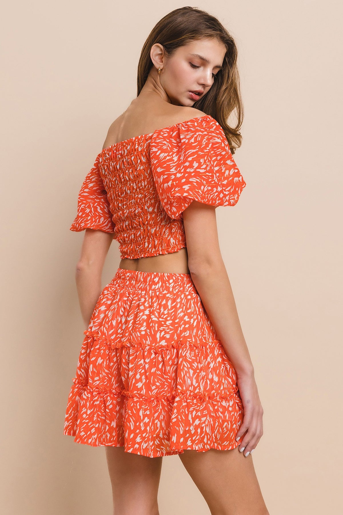 PRINTED CHIFFON TOP & SKIRT SET W7003CA