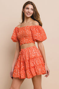 PRINTED CHIFFON TOP & SKIRT SET W7003CA