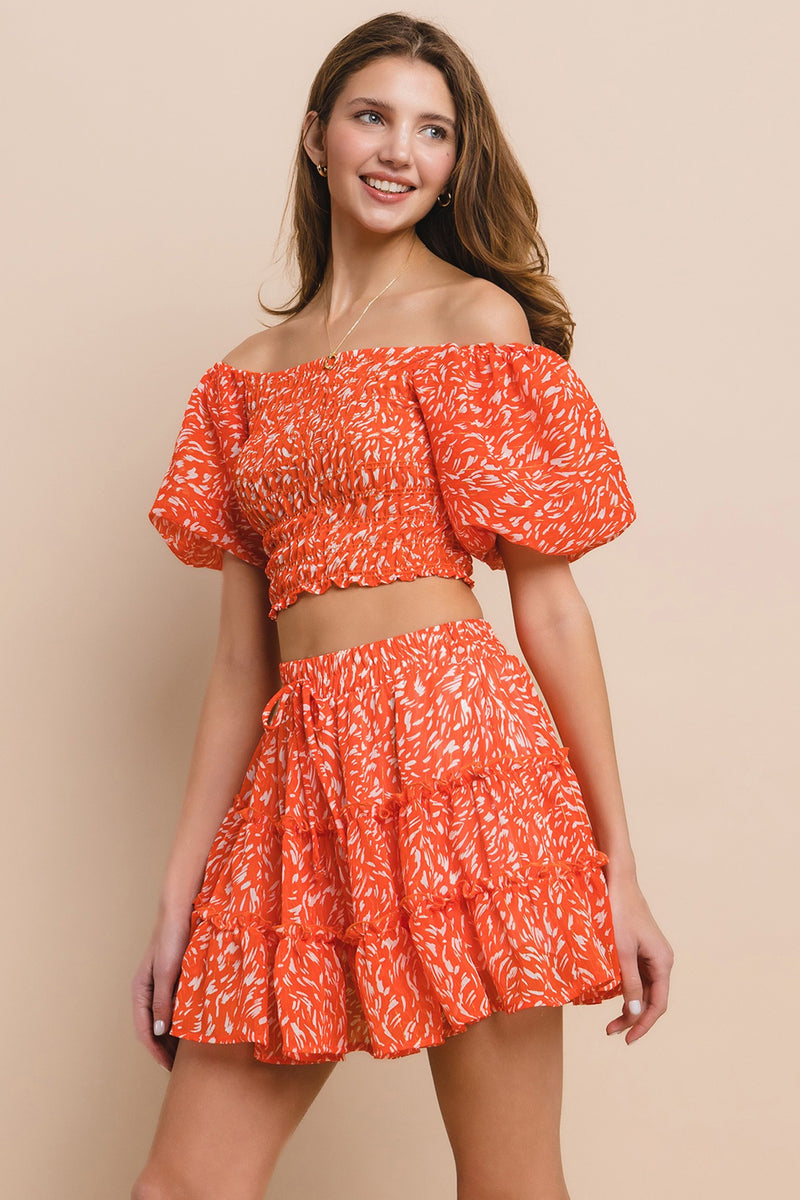 PRINTED CHIFFON TOP & SKIRT SET W7003CA