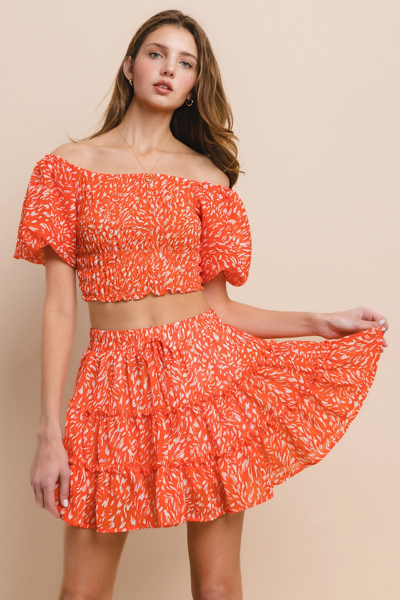 PRINTED CHIFFON TOP & SKIRT SET W7003CA
