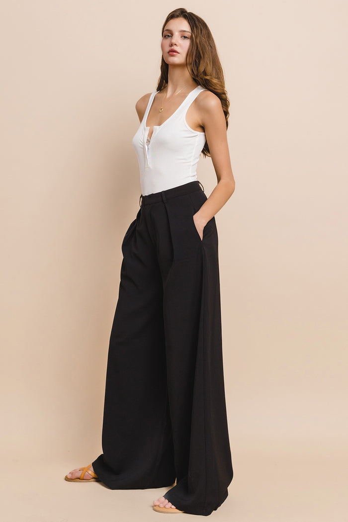 FLOWY WIDE LEG LINEN TROUSER PANTS W2315PIB