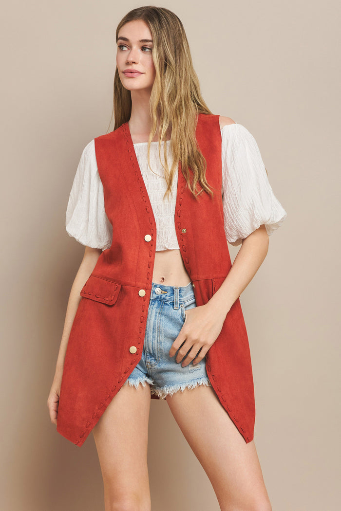FAUX SUEDE MIDI VEST W6432JIA