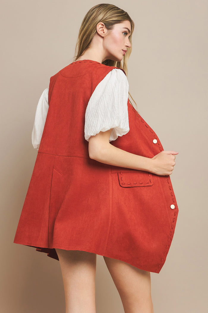 FAUX SUEDE MIDI VEST W6432JIA
