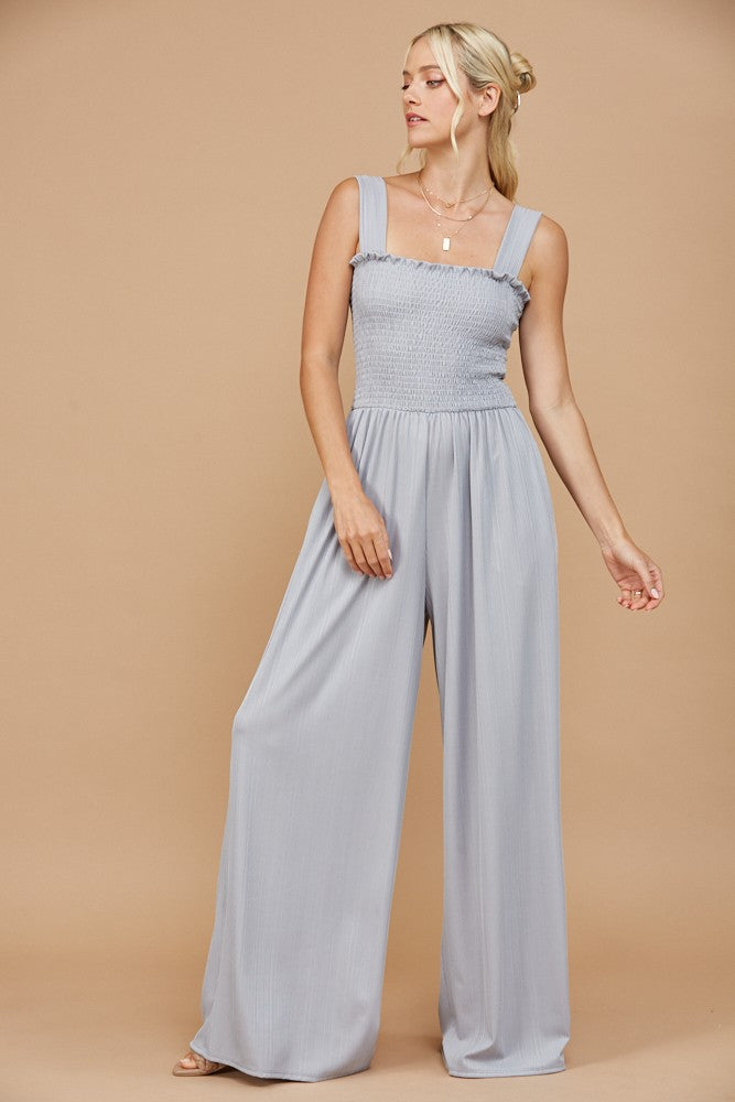 RIBBED KNIT SMOCKED JUMPSUIT W4451RB
