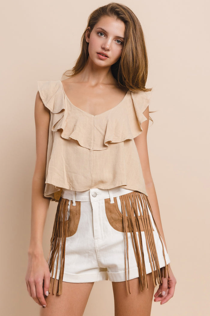 RUFFLED LINEN CROPPED BLOUSE W1459TIA