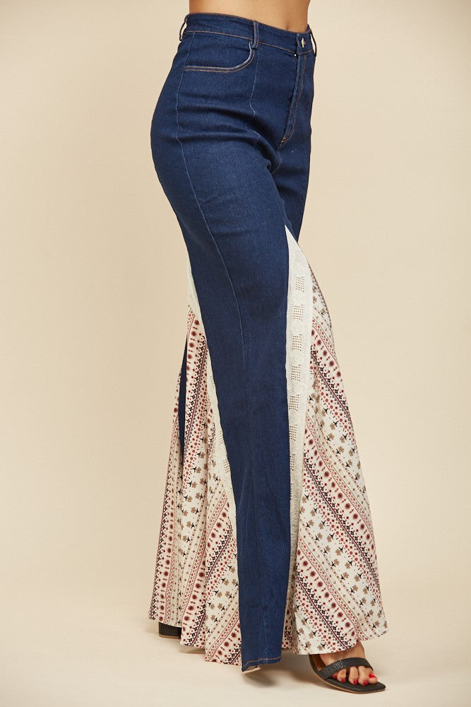MIX MEDIA LACE DETAIL WIDE LEG JEANS W2481PIB