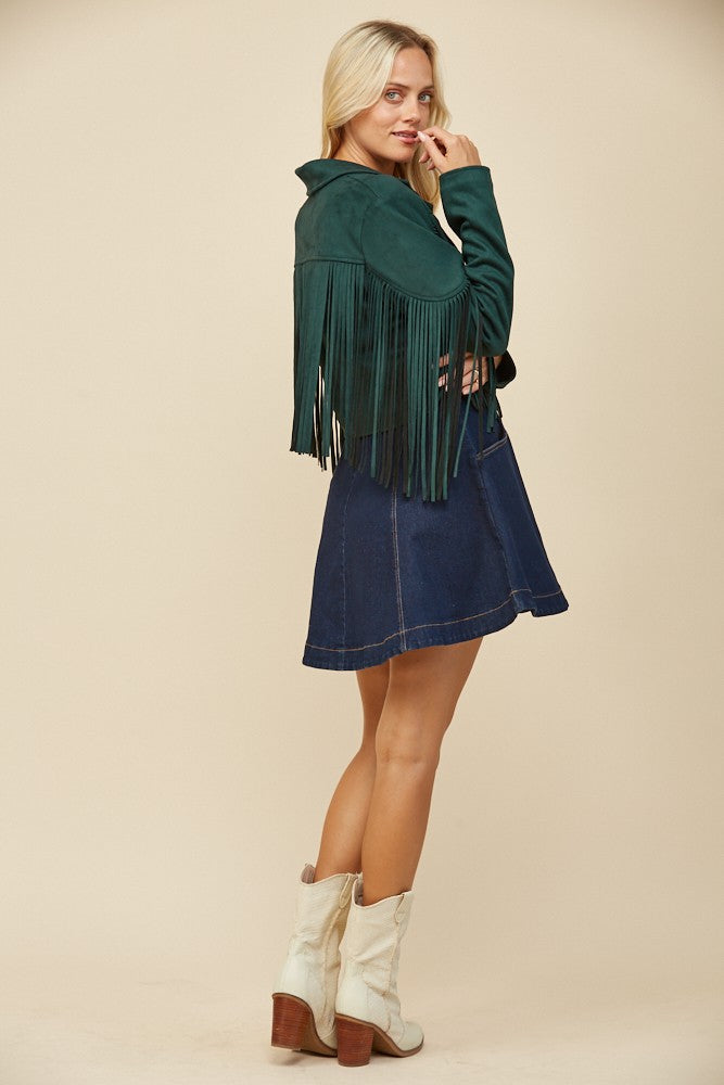 FRINGED SUEDE JACKET - W2122JIA HUNTER GREEN