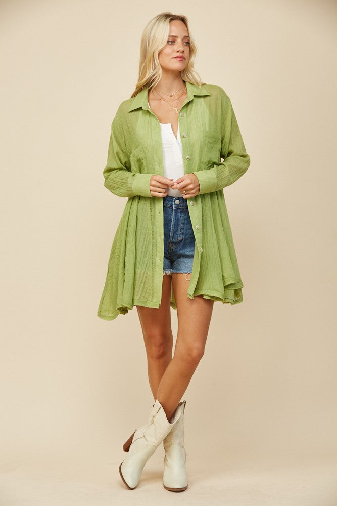 GAUZE WIDE SWEEP PANELED SHIRTING W3333DIA