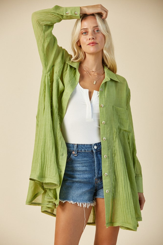 GAUZE WIDE SWEEP PANELED SHIRTING W3333DIA